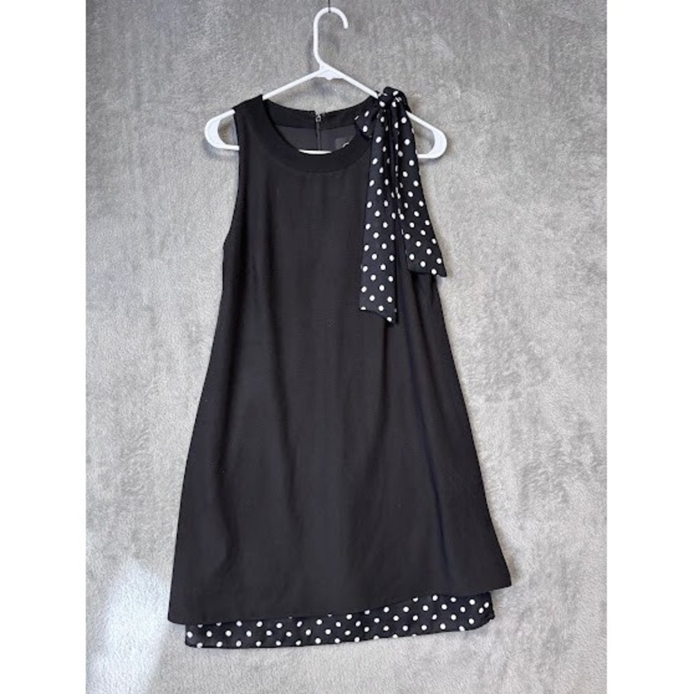 Chelsea Rose Black Dress Womens Size‎ 6 Sleeveless Polka Dot Tie A Line
